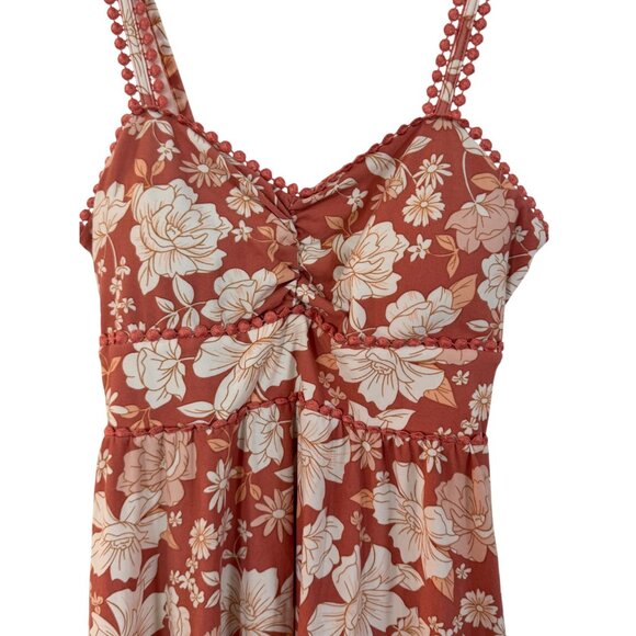 No Boundaries Floral High Low Dress Womens S Rust White - Picture 2 of 7